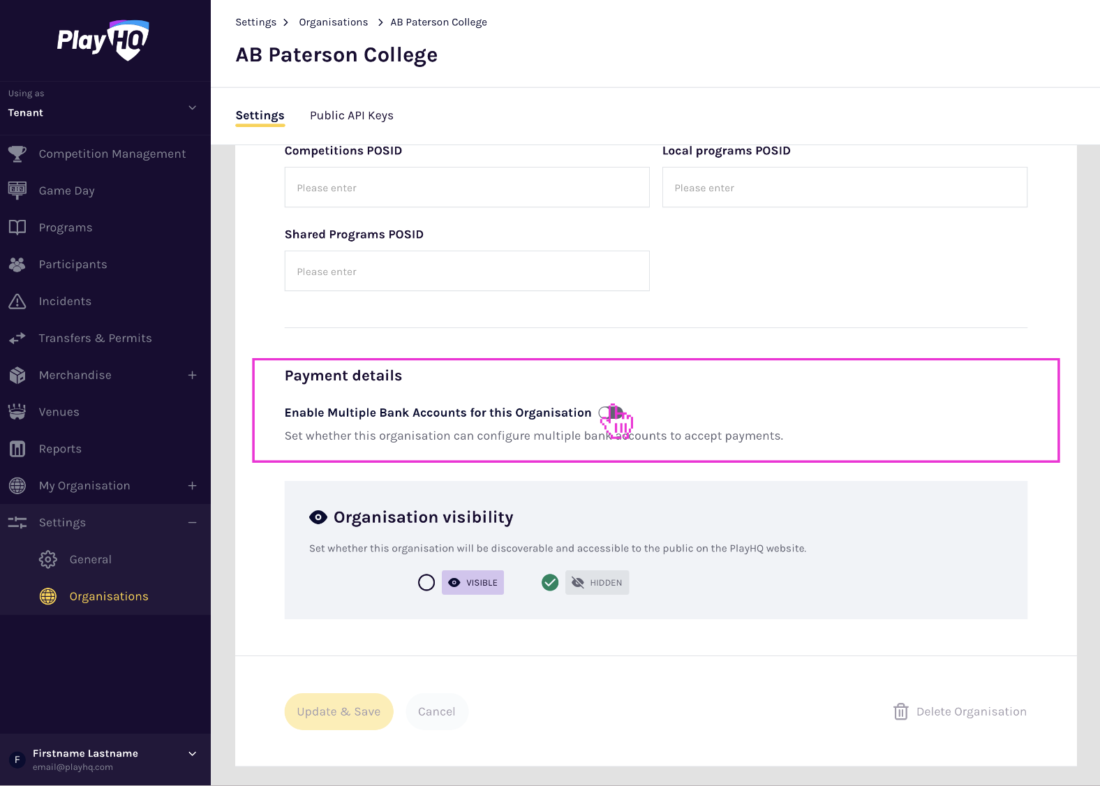 Toggle multiple bank accounts
