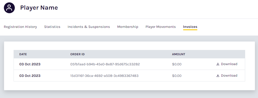 Participant invoices list