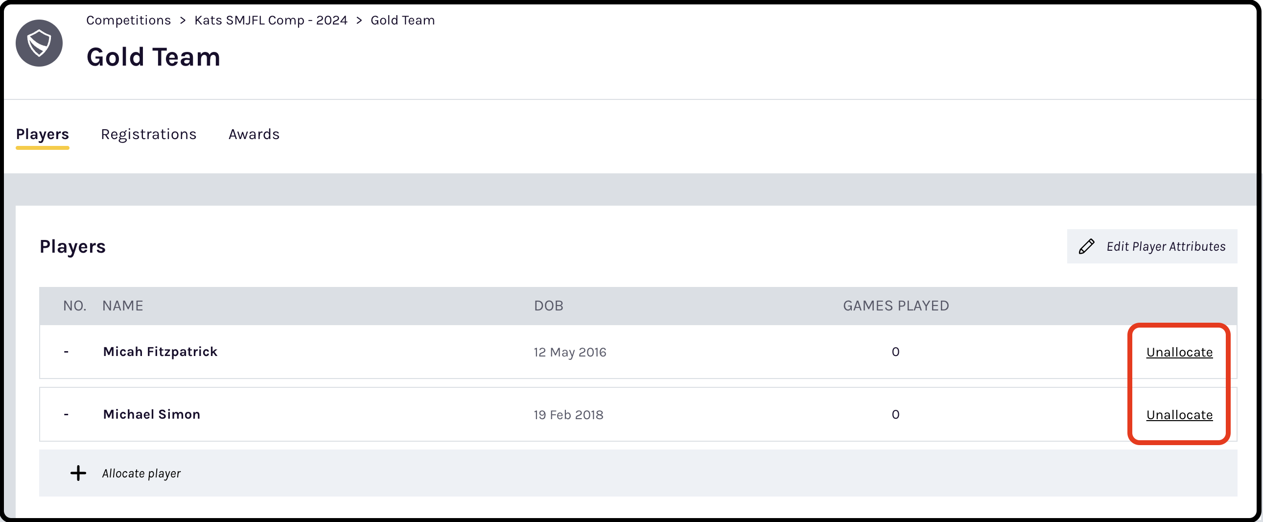 Unallocate player option