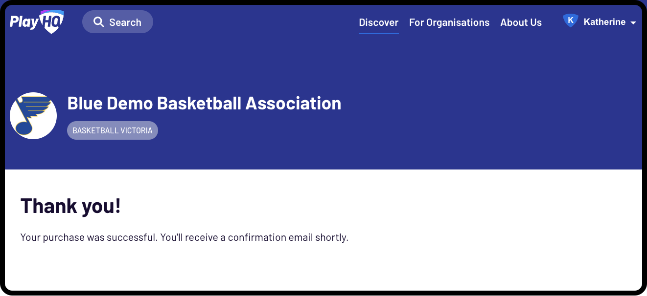 Payment confirmation screen showing successful transaction