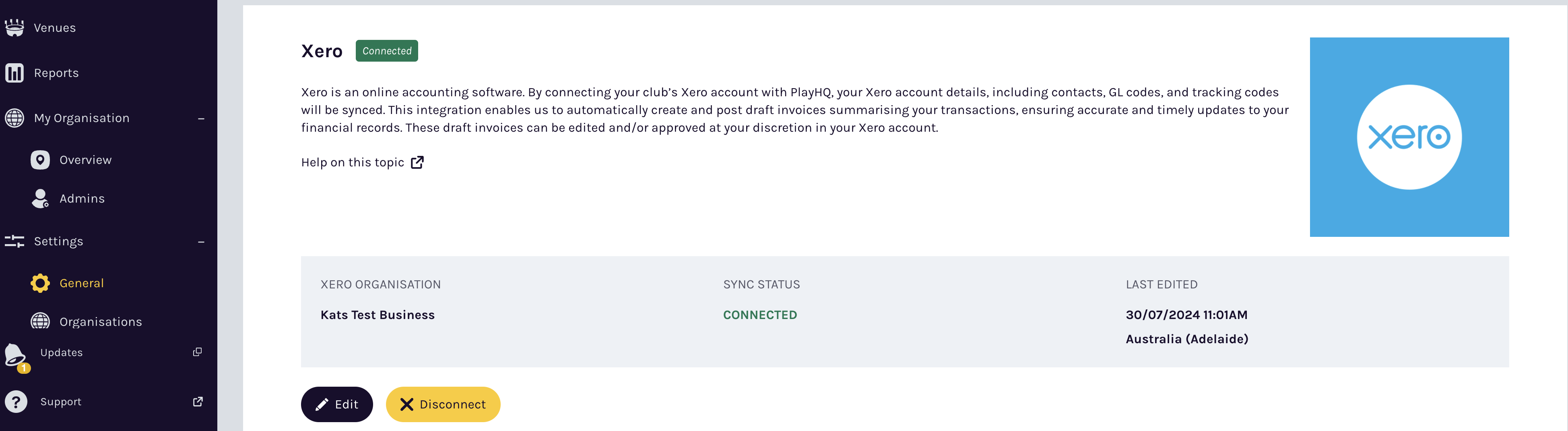 Edit Xero integration