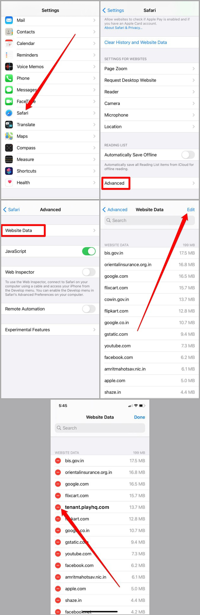 Clear cache in Safari on iOS