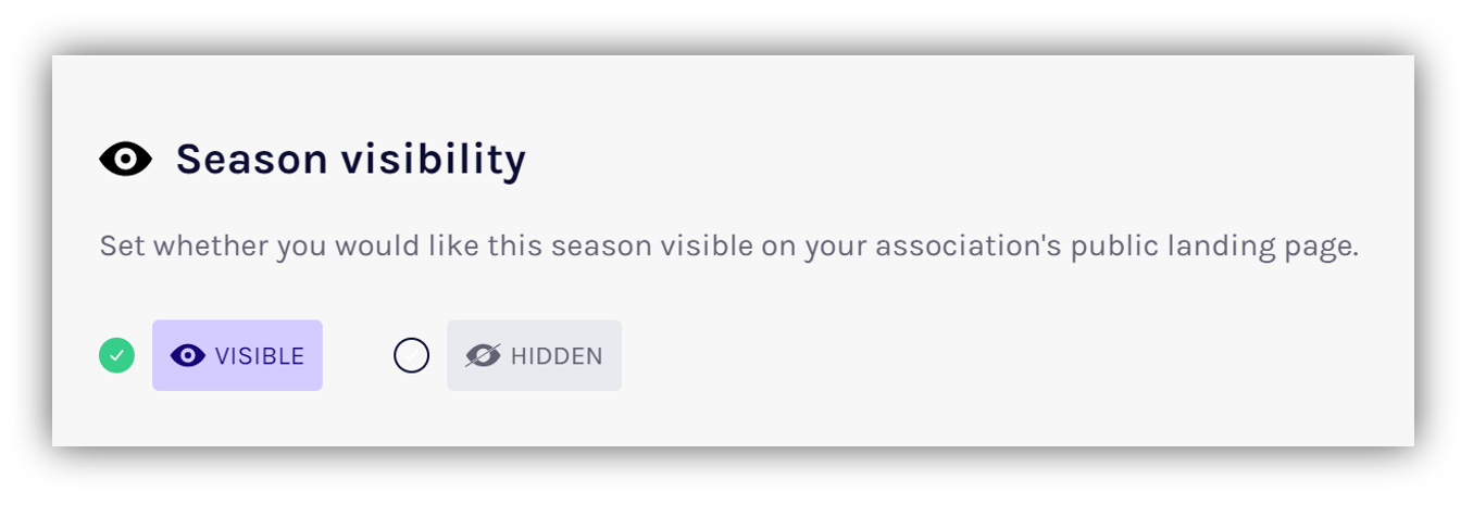 Season visibility settings in Admin Portal