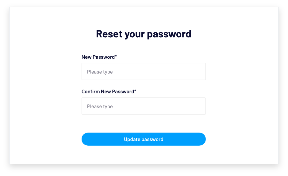New password entry screen