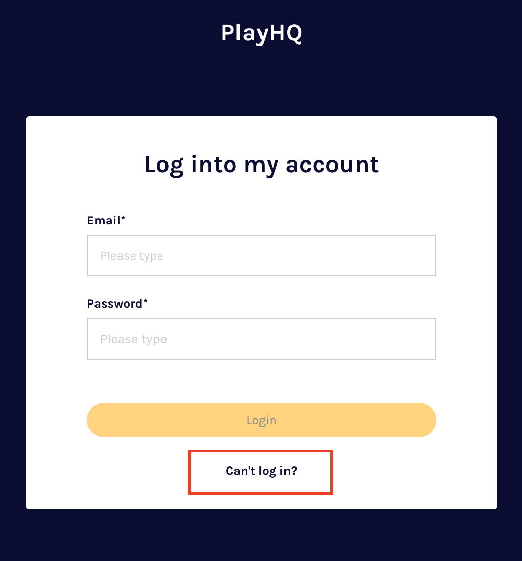 Can't log in link on login page